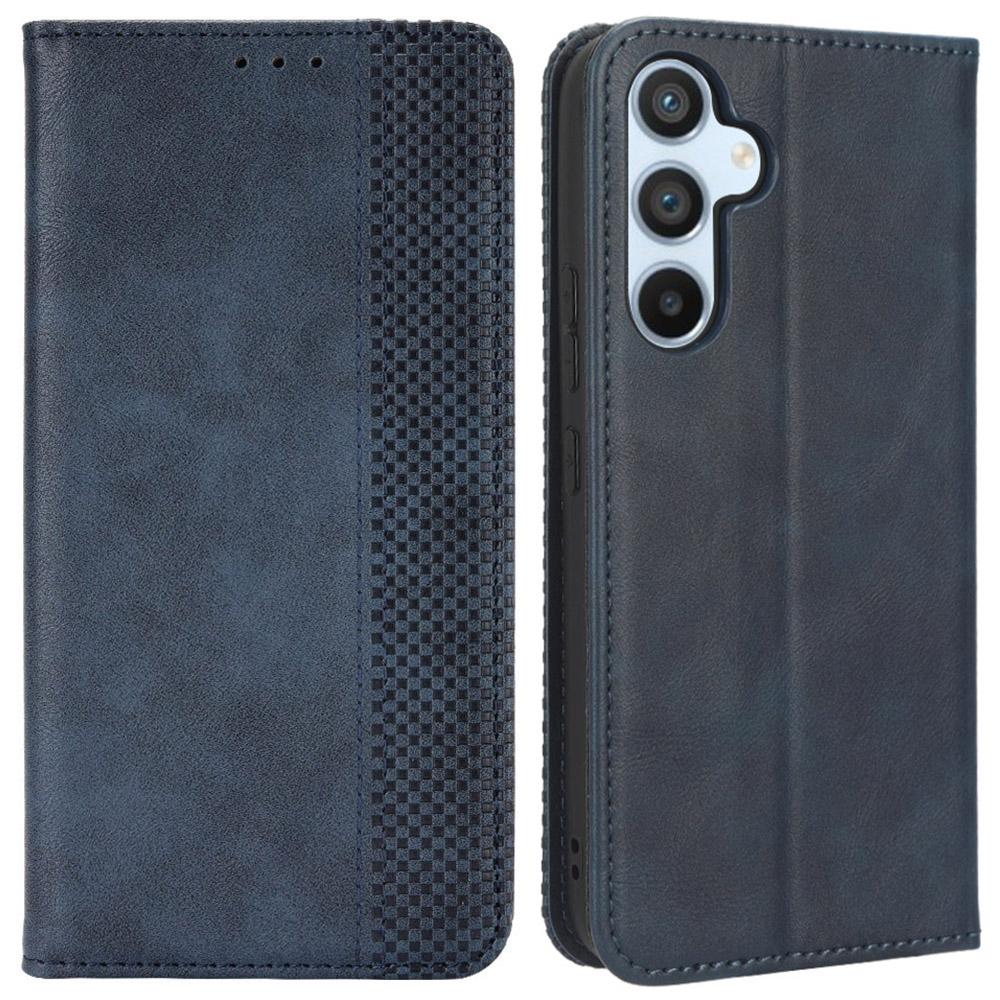 

Чехол для телефона с ретро-текстурой для Samsung Galaxy A54 5G, Магнитное автозакрытие, Тисненый узор, PU кожаный флип-чехол-кошелек со стендом Blue