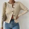 Women's Crew Neck Long Sleeve Cable Knit Button Down Loose Fit Street Style Knit Cardigan