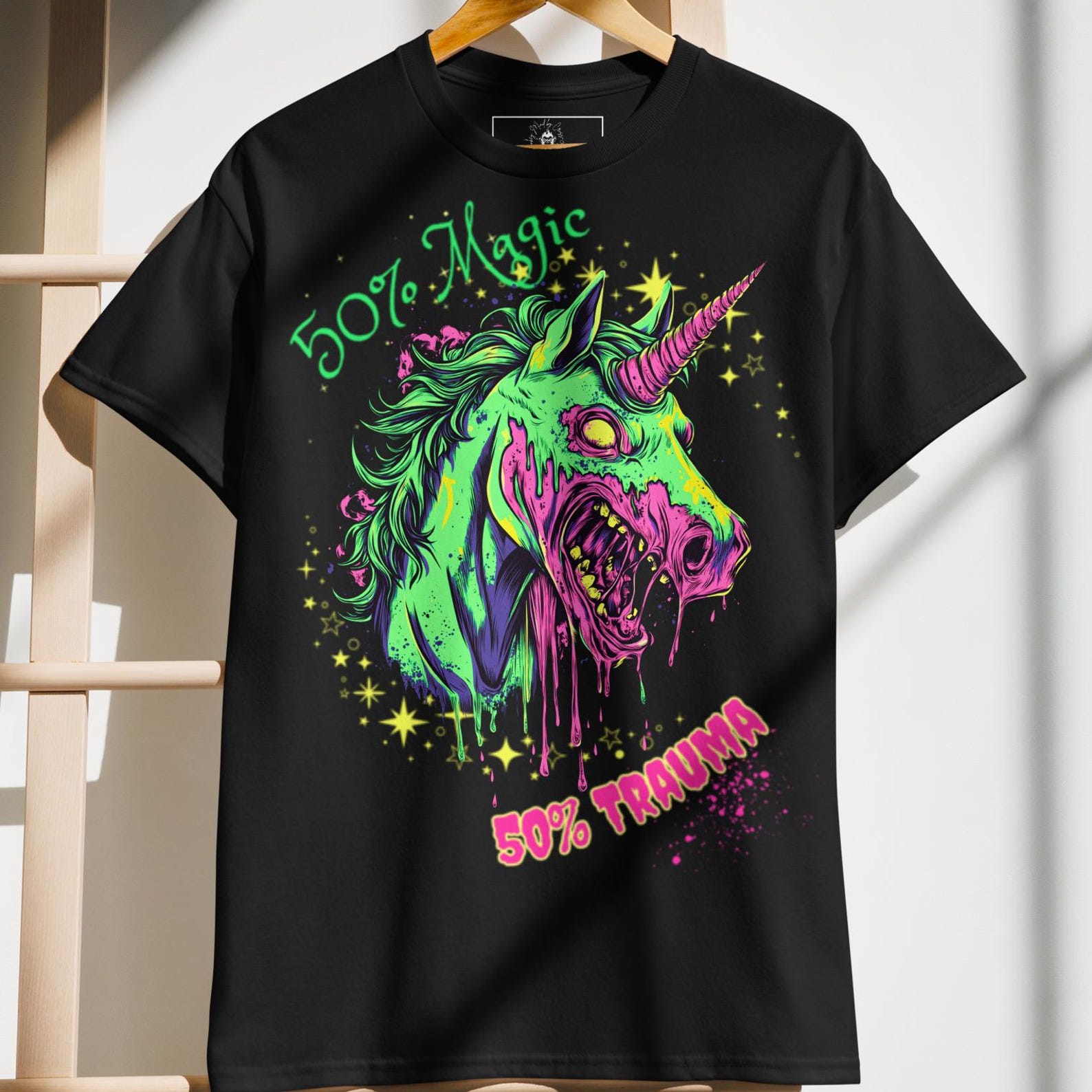 Zombie Unicorn Rave Shirt Neon Festival Graphic Tee EDM Outfit Creepy Cute Unisex L