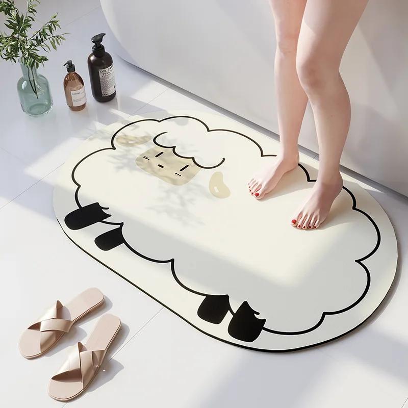 Cartoon Animal Diatom Mud Mat For Bathroom High Absorbency Fast Drying Washable Doormat Anti Slip Bath Rug For Kids Shower Room