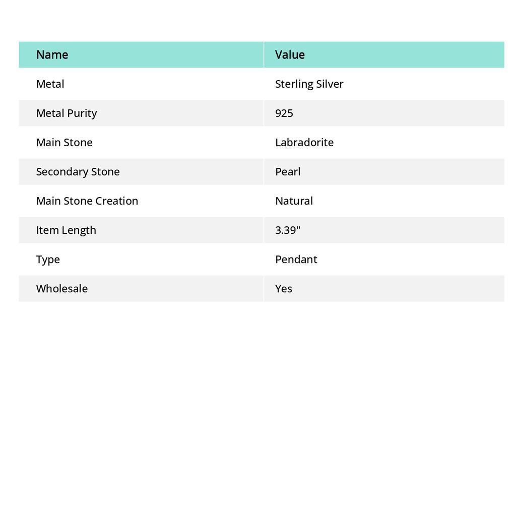 Labradorit, Perle Edelstein Handgefertigt 925 Sterlingsilber Geschenk Anhänger 3.39" g9R66