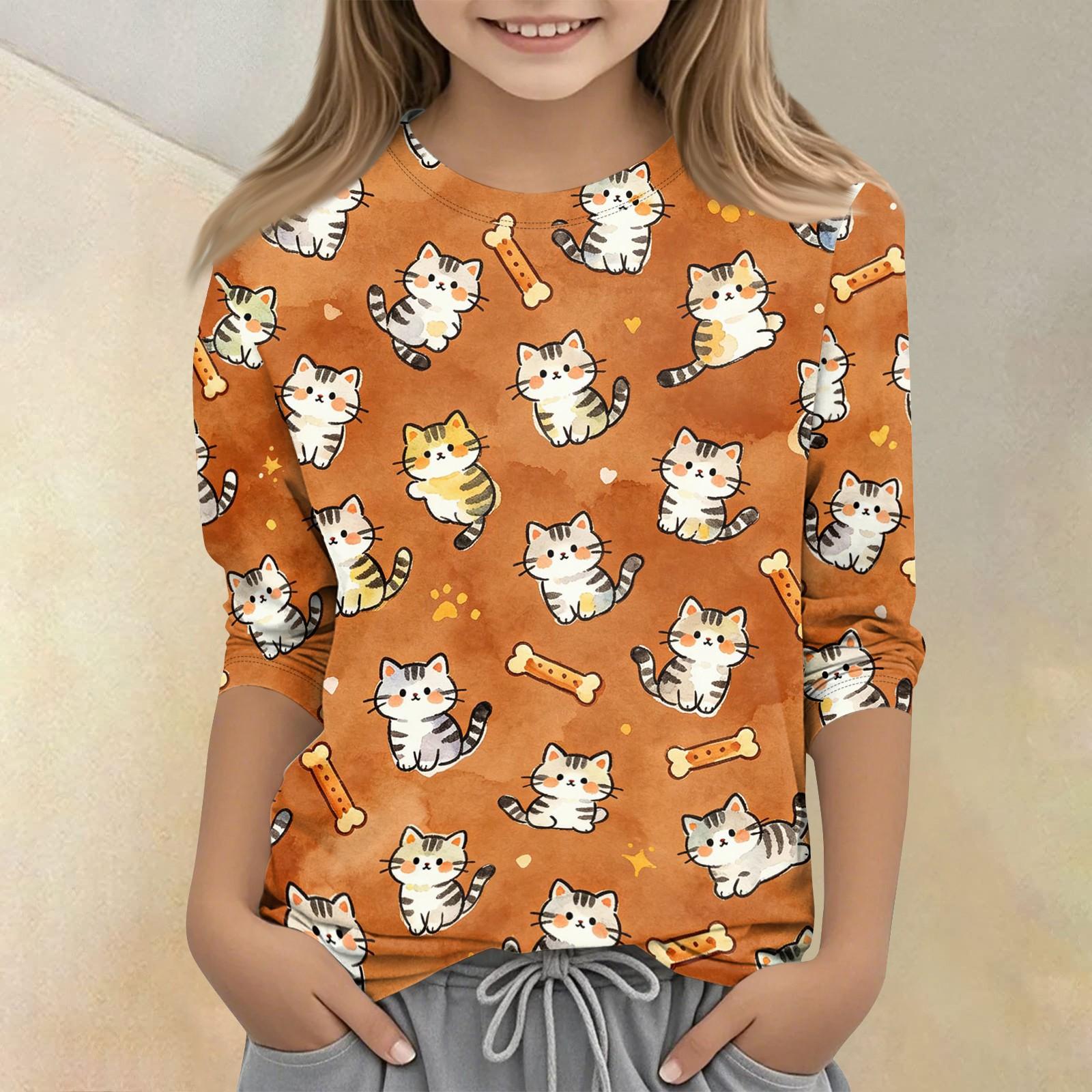 

Kids Animal Print Crew Neck 3/4 Sleeve Casual T Shirt Soft Fabric Lightweight Comfortable Fit for Everyday Wear 130 шафрановый