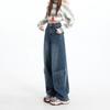 Early Spring Vintage High Waist Floor Wide Leg Cargo Denim Pants For Ladies Casual Pants Oversize Denim Trousers
