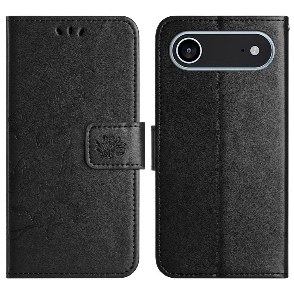 For iPhone 17 Air Case Wallet Stand Imprinted Butterfly Flower PU Leather Phone Cover