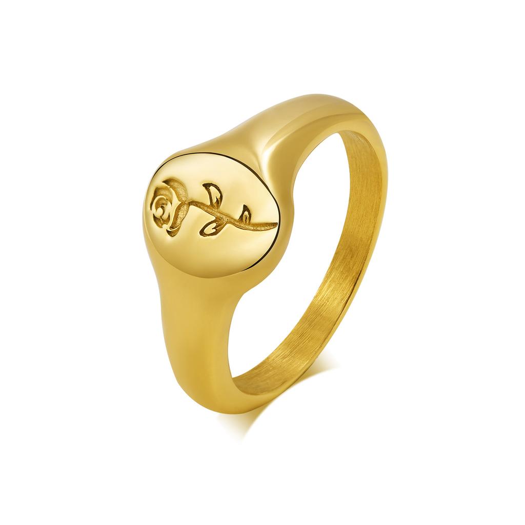 Anello sigillo personalizzato in acciaio inossidabile color oro con incisione iniziale, anello da mignolo per donna
