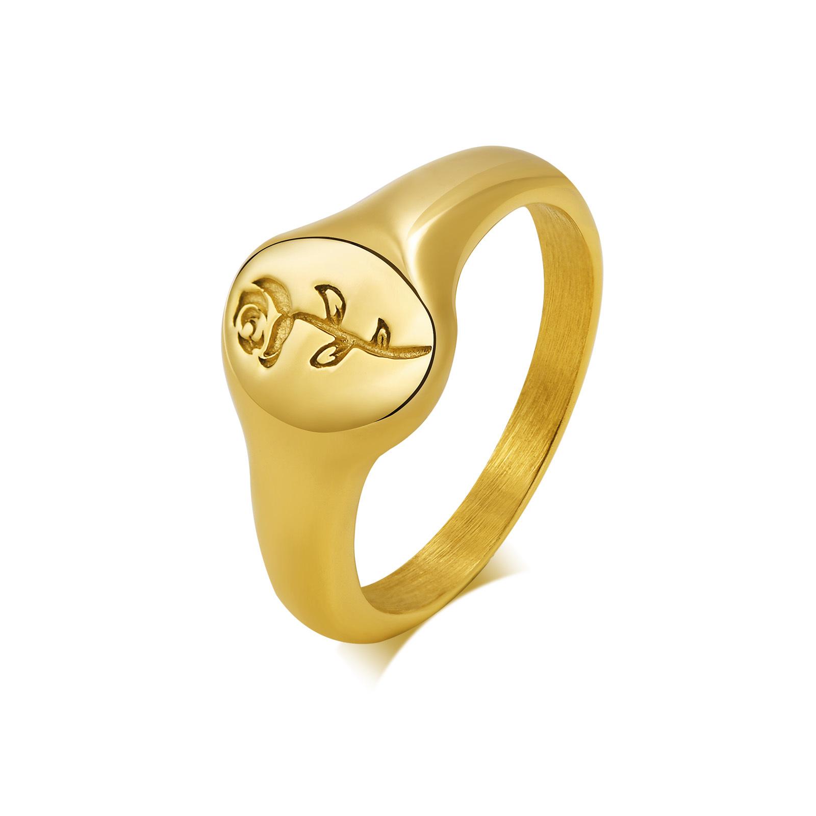 Edelstahl Siegelring in Goldfarbe Gravur Initialbuchstabe Kleiner Finger Damenring US ring size 06&Blank (NO  Engrave) beige