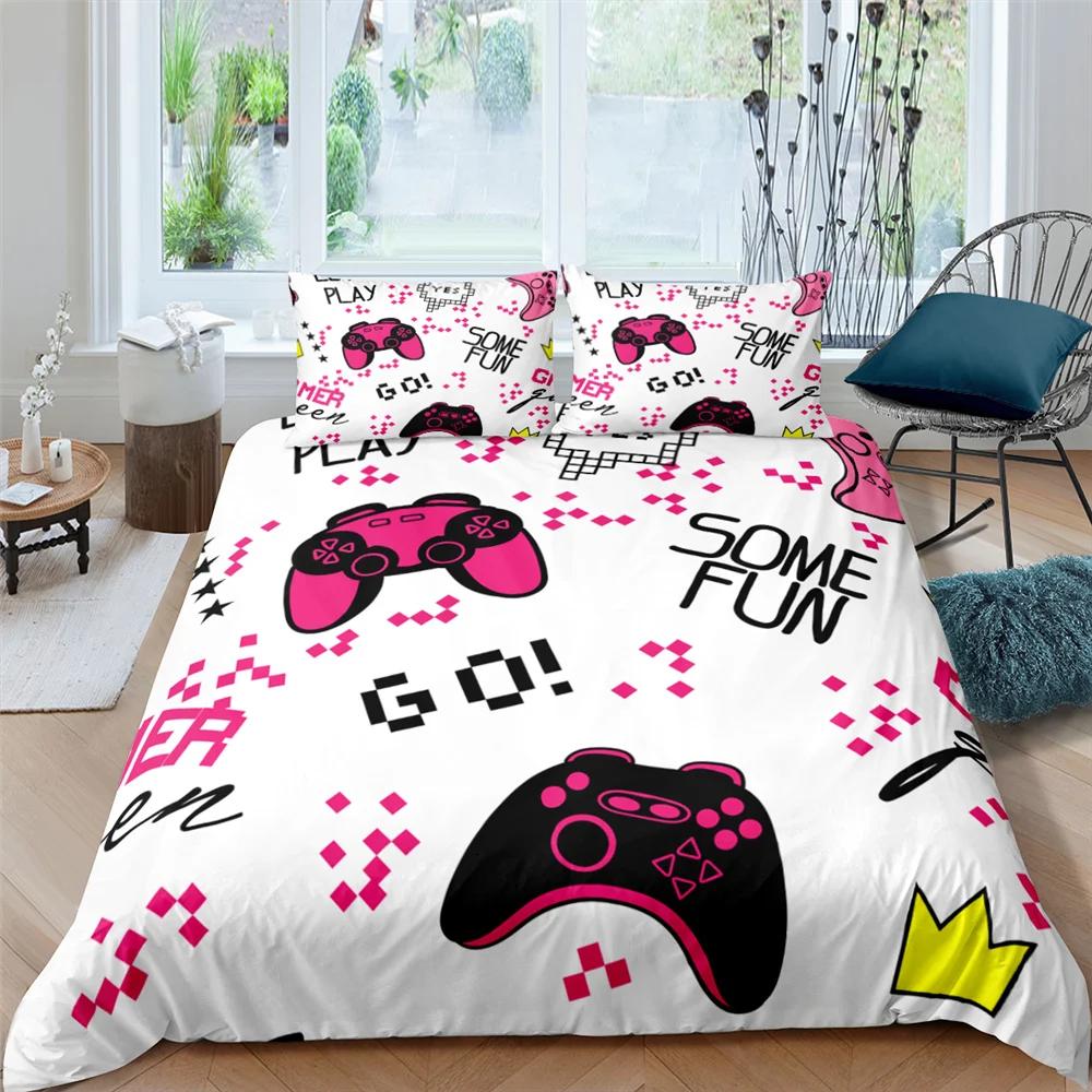 3D Gamepad King Queen Duvet Cover Game Theme Bedding Set For Teens Adults Youth Gamer Bedroom Decor 2/3Pcs Polyester Quilt Cover
