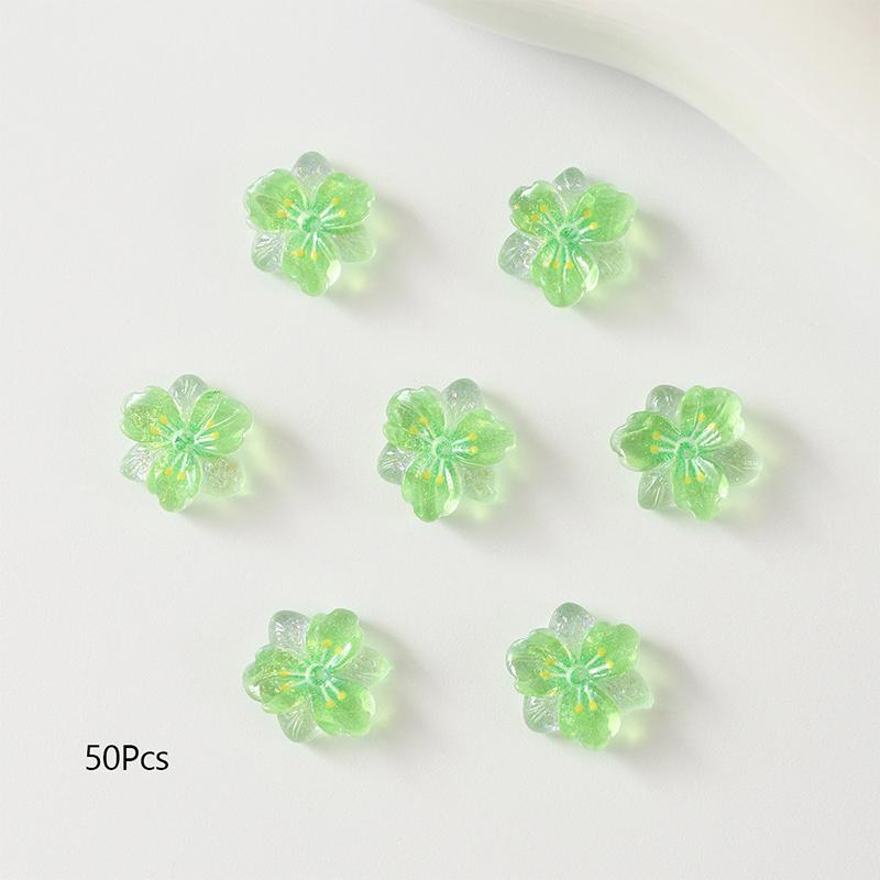 50Pcs 3D Flowers For Nails Charms Ice Translucent Gradient Blossom Manicure Art Flower Luminous Decoration For Nails Design