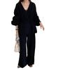 New fashion foreign trade set, women's autumn/winter new elegant loose belt belt knit cardigan wide-leg pants two-piece set