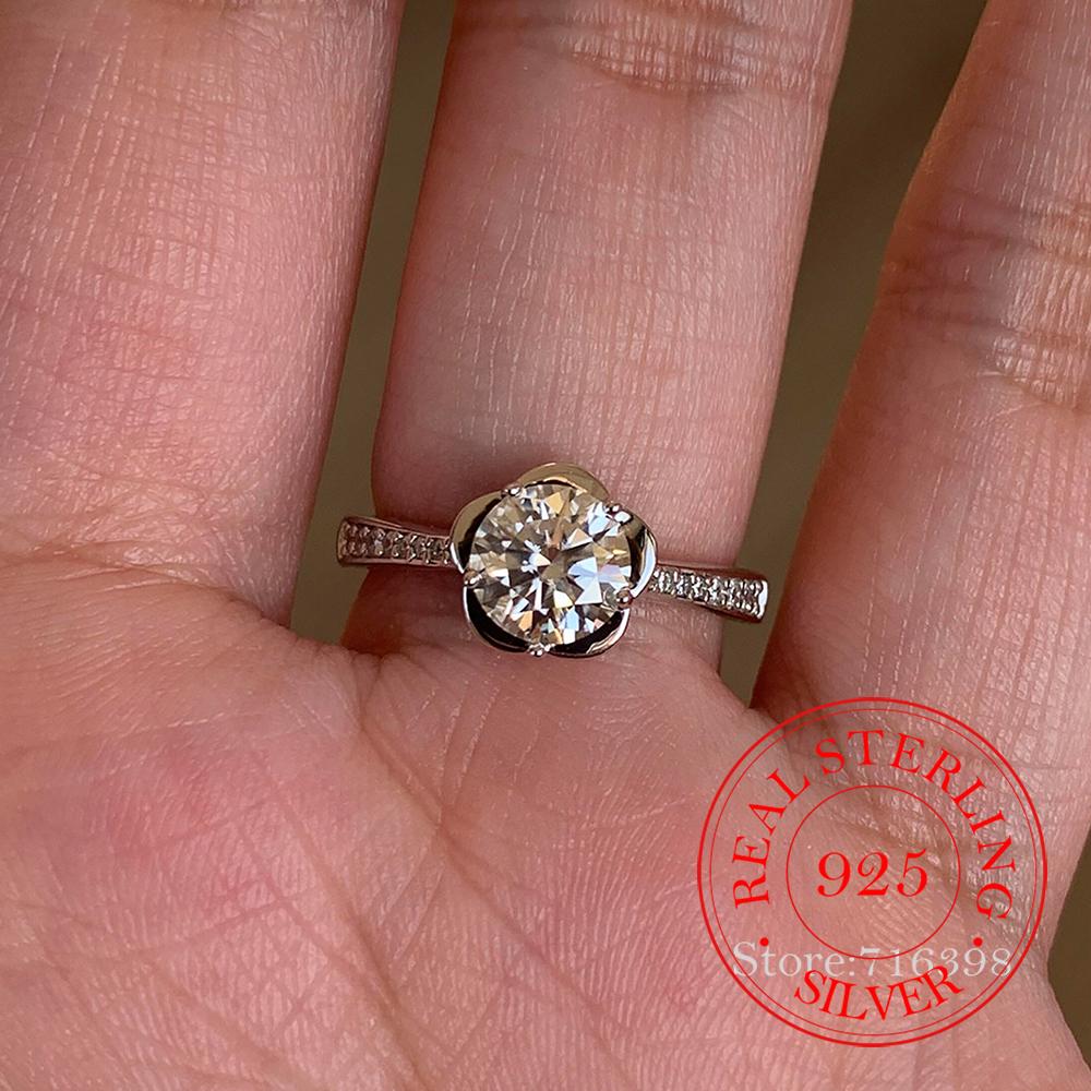 

925 Sterling Silver Jewelry Luxury Crystal Flower Finger Rings for Women Wedding Party Jewelry for Girls Friend Gift resizable