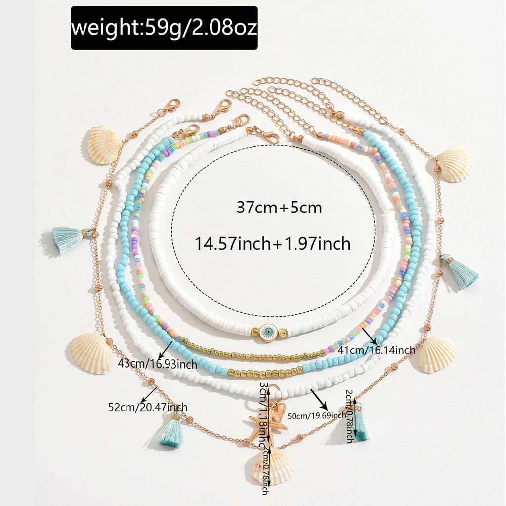 Halsband med pärlor av mjuklera och hänge i stjärnskal för kvinnor