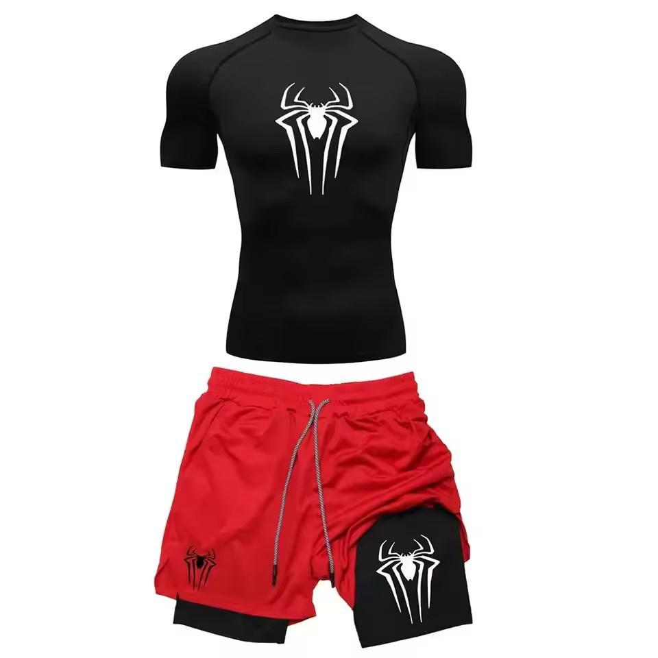 2025 Men's Spider Print Quick-Dry Fitness Set: Breathable Running Shorts & Sportswear