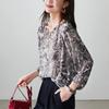 100% mulberry silk niche printed shirt for women's 2026 spring commuting versatile round neck silk top