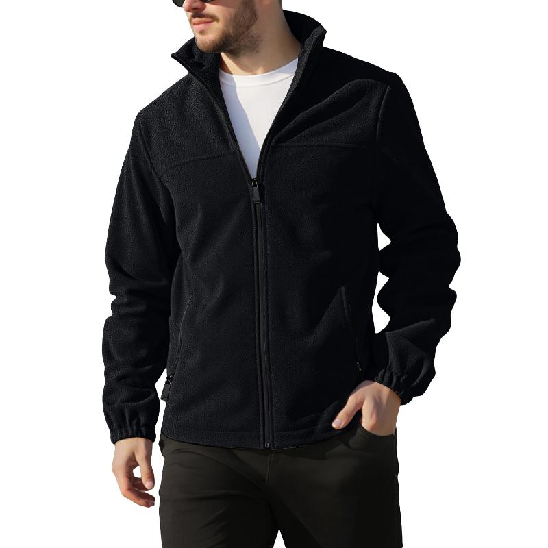 

Fleece Jacket for Men Full Zip Lightweight Stand Collar Warm Jackets Casual Outdoor Windproof Coat with Pockets Men s Tactical Winter Fall Coat Jacket S чёрный