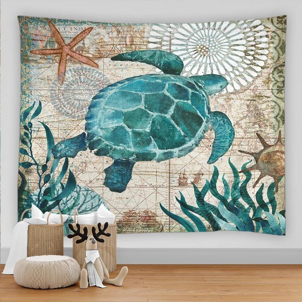 Marine Animal Home Decorative Fabric 3D Digital Printing Tapestry Psychedelic Undersea World Sea Fish Dolphin