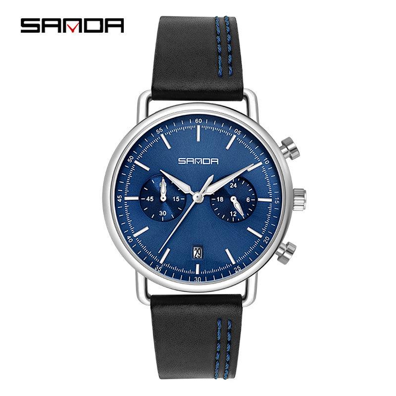 Sanda Men's Fashion Quartz Watch with Date, Three Hands, and Nail Scale