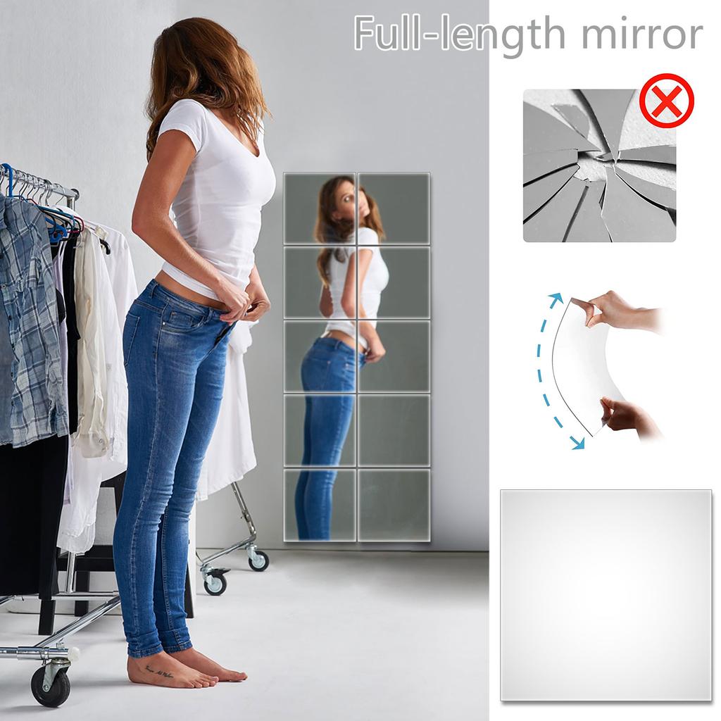 Flexible wall mirror DIY self-adhesive ultra-thin square home decoration mirror Multi purpose creative DIY tile mirror