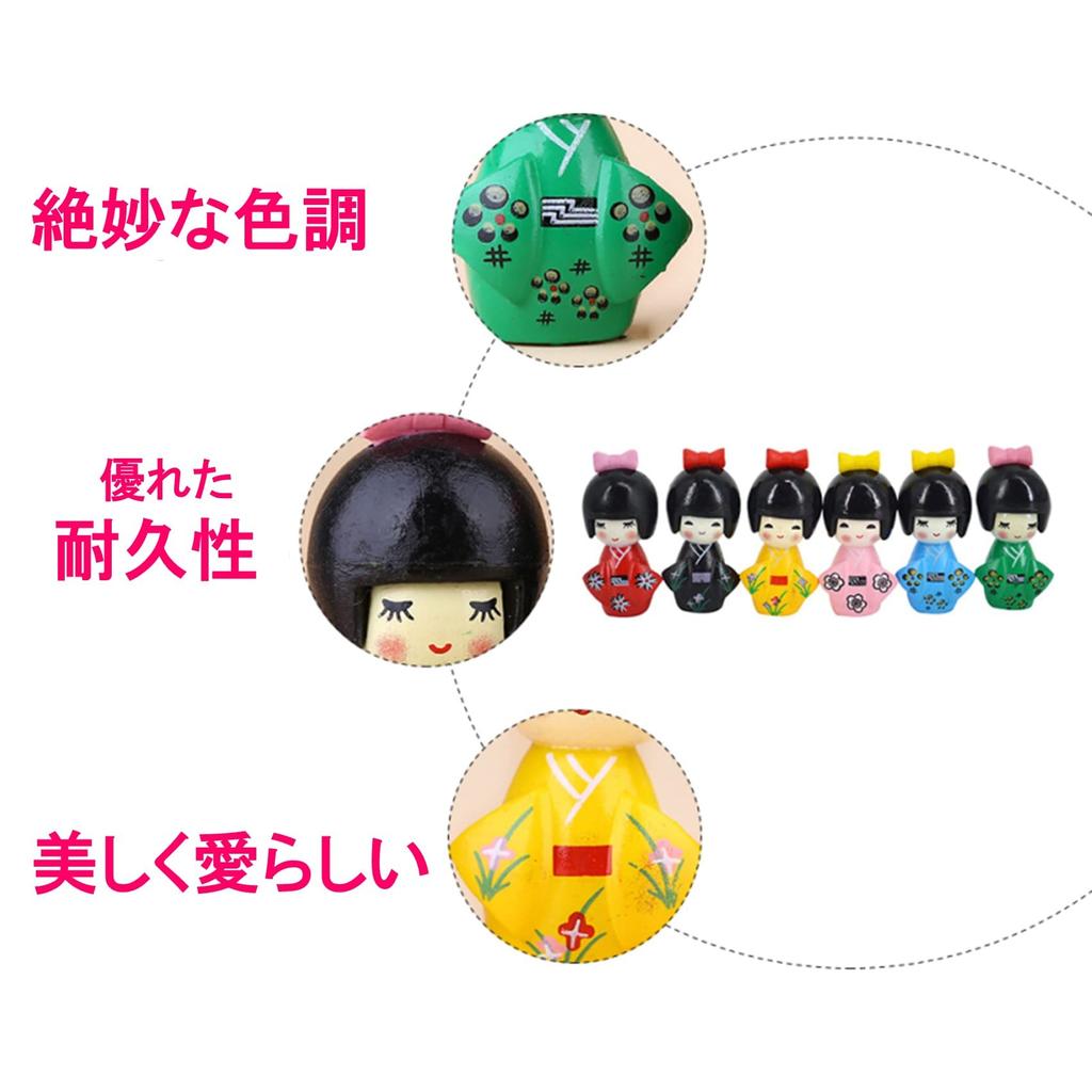 NOELAMOUR Kokeshi Japanese Kimono Small Gifts for Decorations of 6 in 6 Dolls, Dolls, Figurines, Ornaments, Foreigners, Souvenirs, (Set Colors)