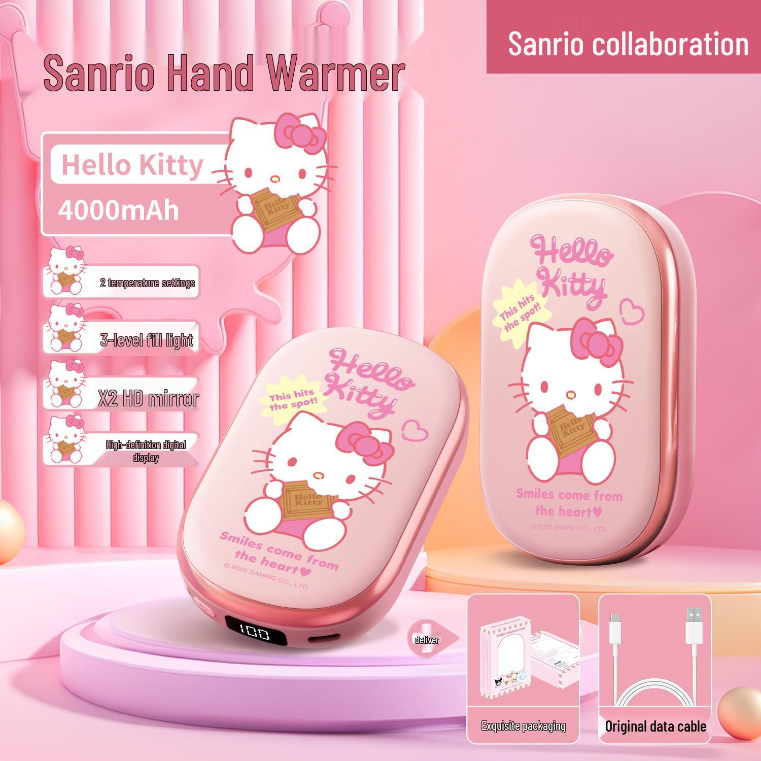 

M7 Sanrio Light-Up Double-Sided Mirror & Hand Warmer - Cute Cartoon Design with Large Capacity