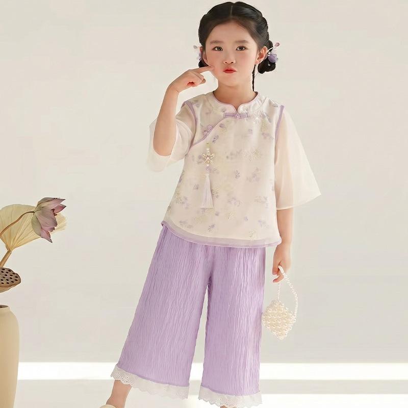 Girls' Stylish Lace Straight-Leg Pants - Casual Outerwear for Little Girls