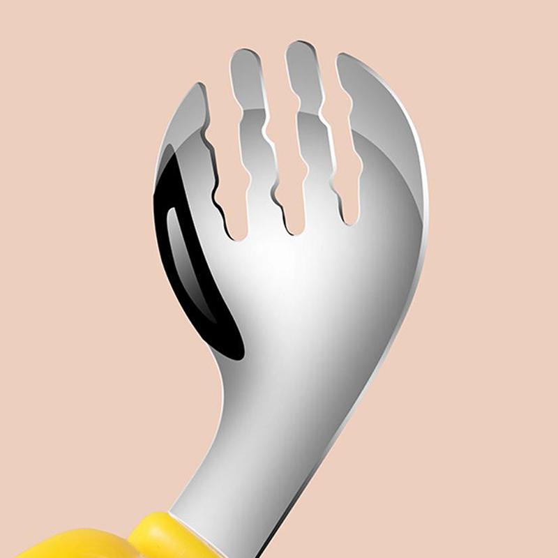 Set Forchetta e Cucchiaio per Bambini con Manico in Silicone Acciaio Inossidabile 316 Posate Auto-Alimentanti per Bambini con Scatola di Conservazione Design Anti-soffocamento