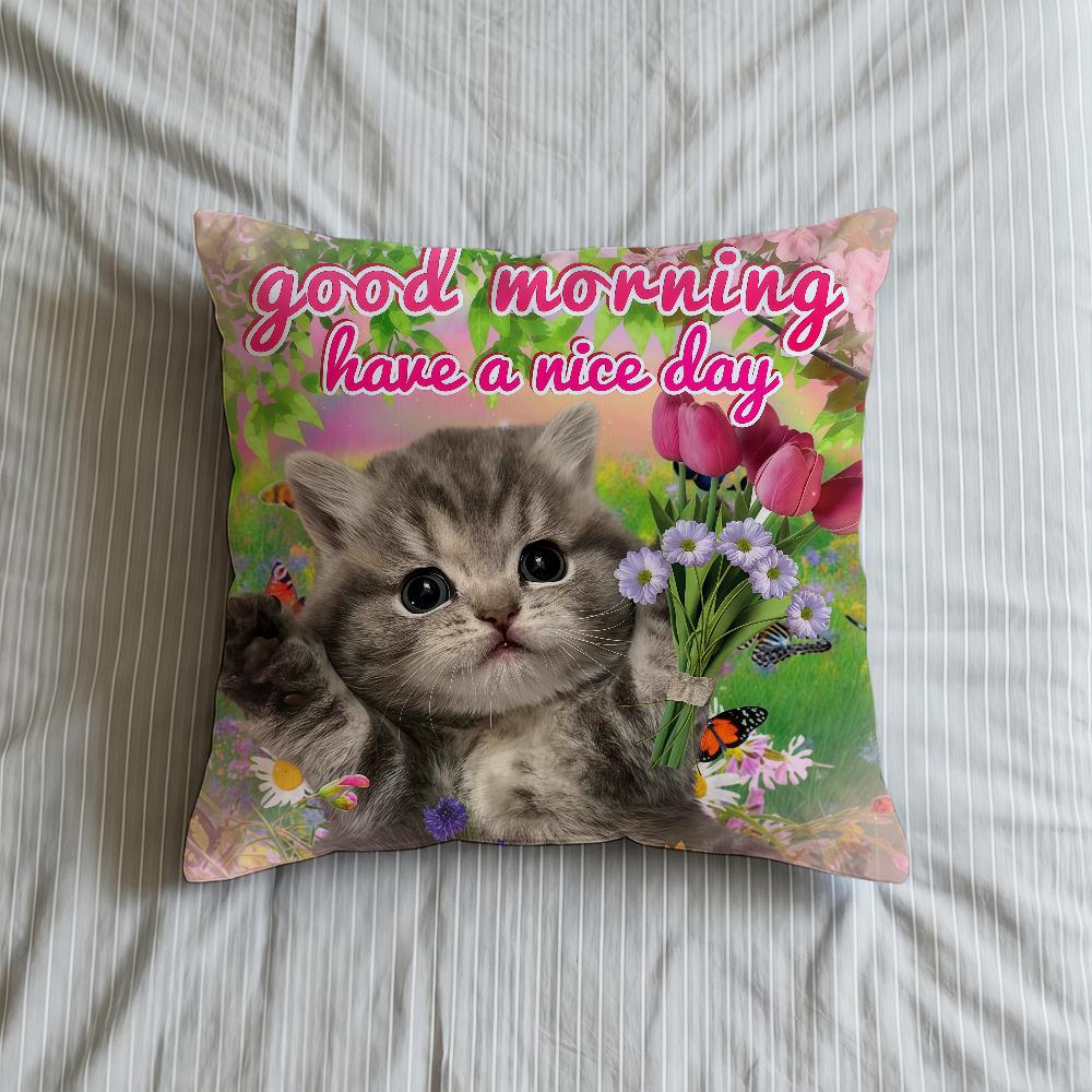 Cushion Cover Morning Soft Case For Sofa Living Room Home Little Good Comfortable Office Cat Cute Decor Protective Pillow Covers