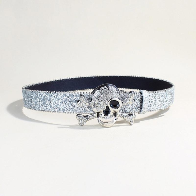Fashionable Rhinestones Studded Belt Skull Pattern Waist Belt Durability Belt for Enhancing Dresses and Casual Looks