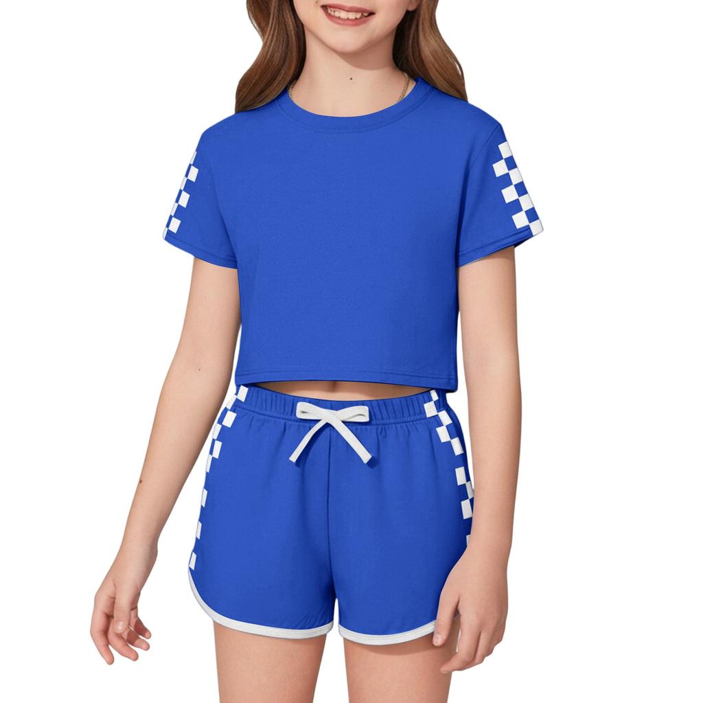 Kinder Freizeit Gestreiftes Kurzarm Rundhals T-Shirt und Shorts Set