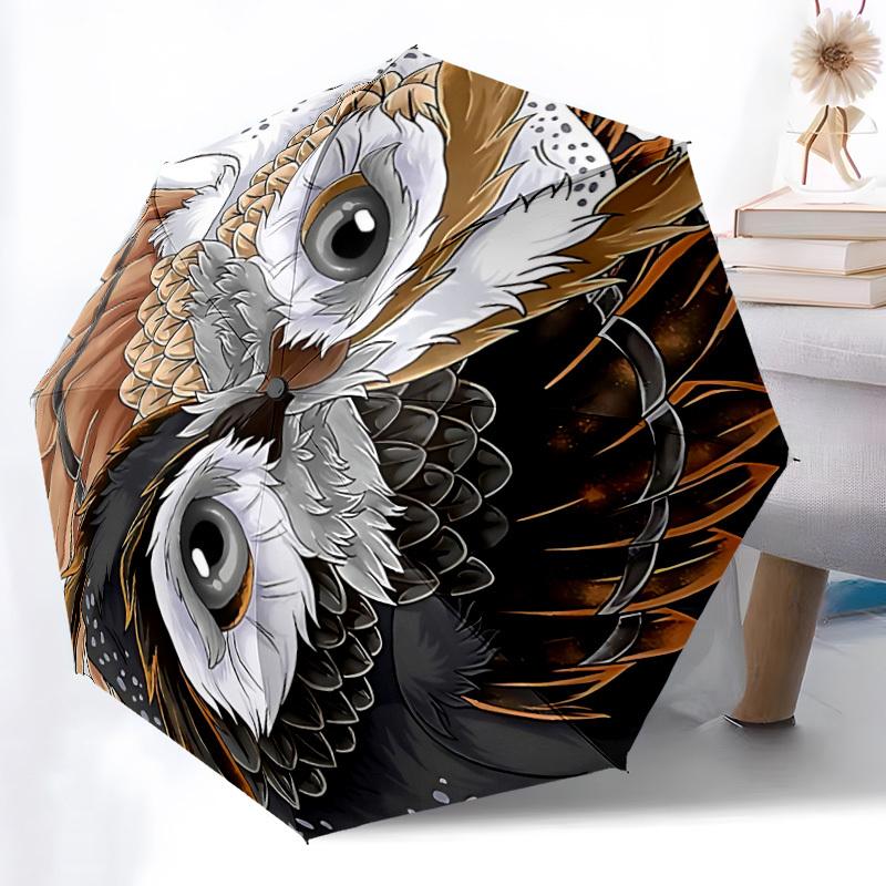 1pc Owl Feathers Automatic Folding Umbrella - Design, Durable Iron Frame for Travel, Outdoor, Beach Fashion Accessory a0920043