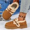 Fashion Soft Thick Bottom Furry Casual Shoes Women 2025 Winter Warm Short Plush Flats Shoes Metal Buckle Non Slip Snow Boots for Woman