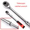 Carbon Steel Ratchet Wrench with Interchangable for Head 1/2" 1/4"& 3/8" Adapters Retractable Wrench Adjustable Wrench