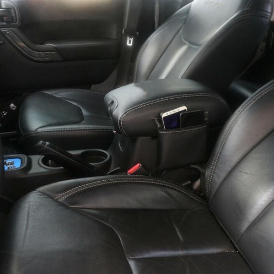 For Jeep Wrangler 11-17 Center Console Lid Leather Armrest Pad Cover Storage Bag