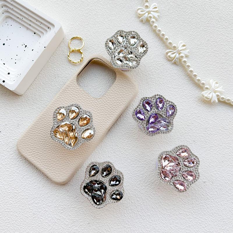 Rhinestone Luxury Mobile Phone Airbag Bracket Cat Claw Paste Retractable Light Luxury Full Drill Desktop Watching Drama Bracket Female
