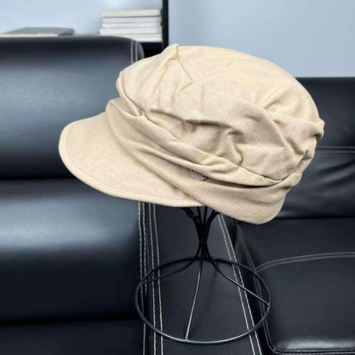 

Outer single cotton and linen pleated beret children spring and summer thin sunshade retro literary cap M（55-57cm） хакі