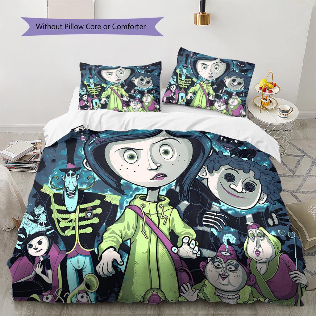 Coraline Pattern Bedding Quilt Set Quilt Cover Pillowcase Home Decoration Gift (1 * Duvet Cover + 2 * Pillowcase, Without Core)