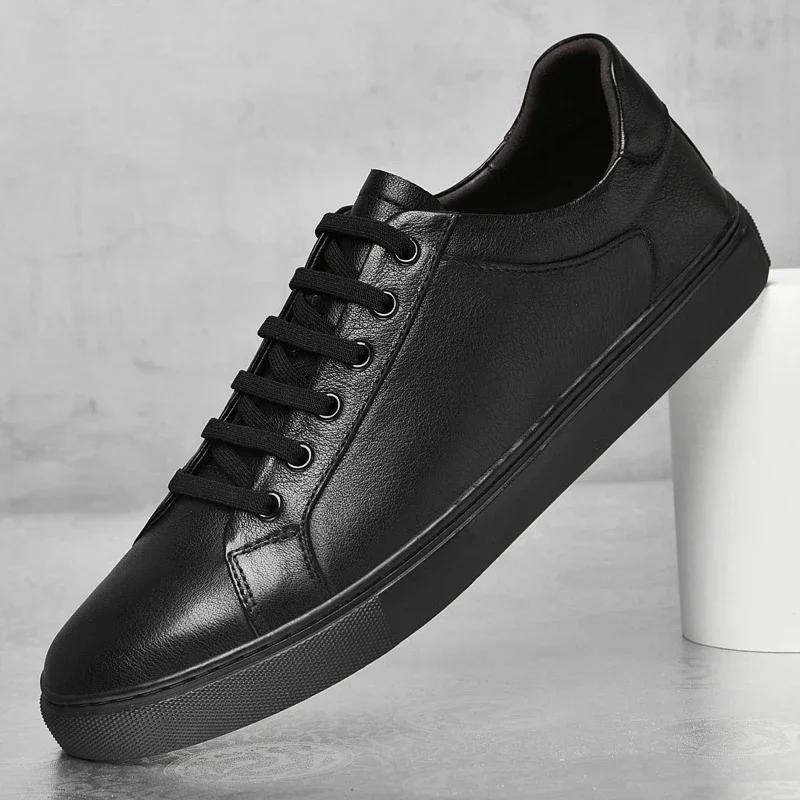 

Men Fashion Brand Genuine Leather Shoes Breathable Lace-up Casual Sneakers Wear-resistant Streetwear White Shoes For Male 37