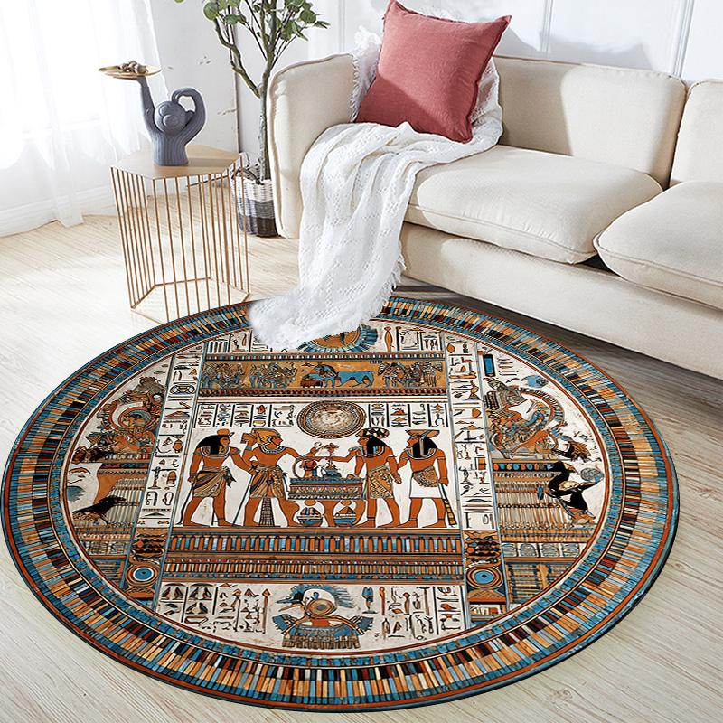 Ancient Egyptian Totem  Round Area Rug,Carpet Rug for Living Room Bedroom Sofa Playroom Decor,Non-slip Floor Mat