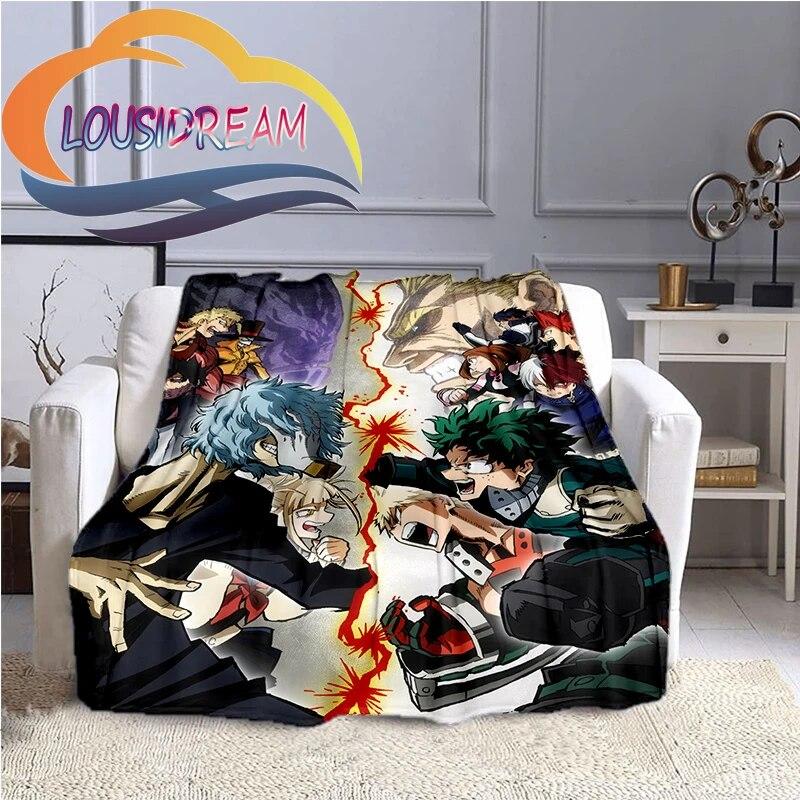Cartoon My Hero Academia Fleece-teppe, All Over Print, Gaver til ham/hennes mønsterteppe
