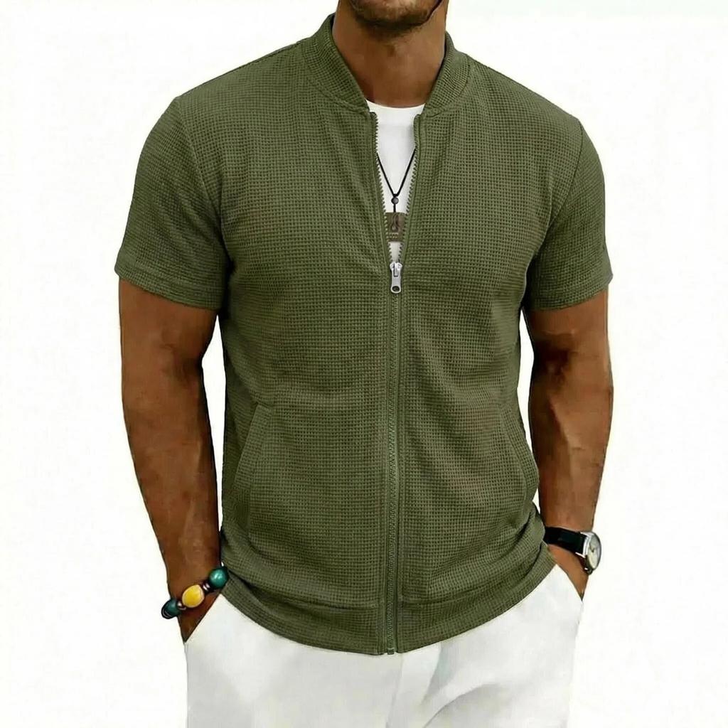 Men's Slim, Lightweight And Breathable Sports Zipper Shirt - Men's American- Casual Short-sleeved Top
