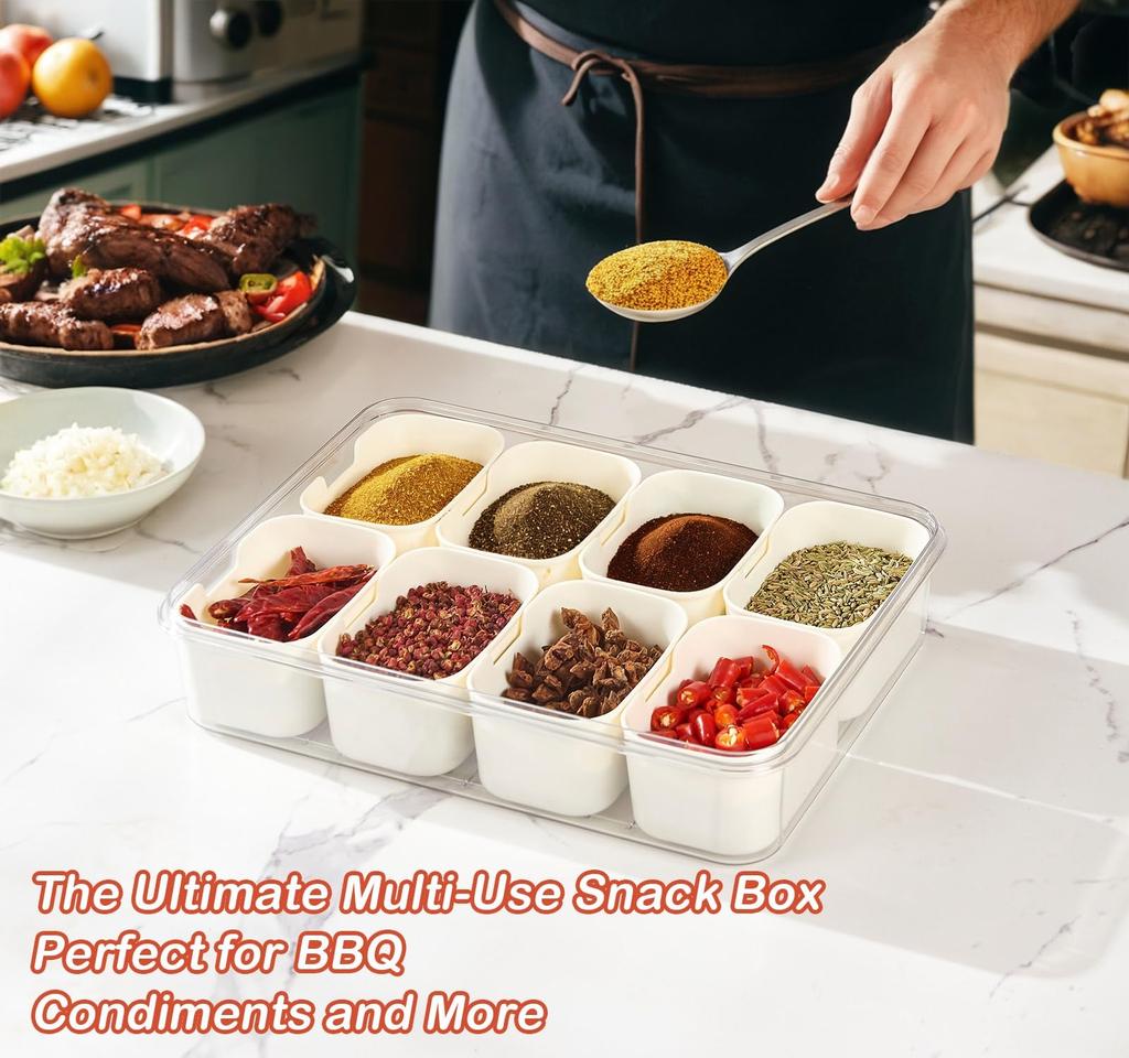 4/8 Grids Snackle Box Container Divided Serving Tray with Lid and Handle Portable Snack Platters for Fruits Snacks Perfect
