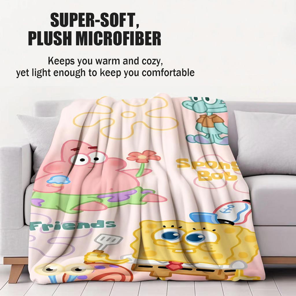 1PC Cute Pink SpongeBobFriends Blanket for Adult Quality Cozy Warm Flannel Blanket for Home Travel Picnic for Winter