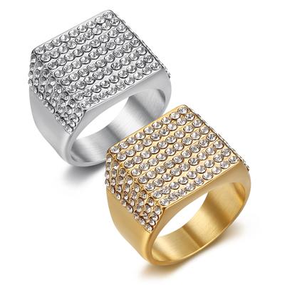 Ring Hip Hop HIOHOP Schmuck vergoldet quadratisch voller Diamantring