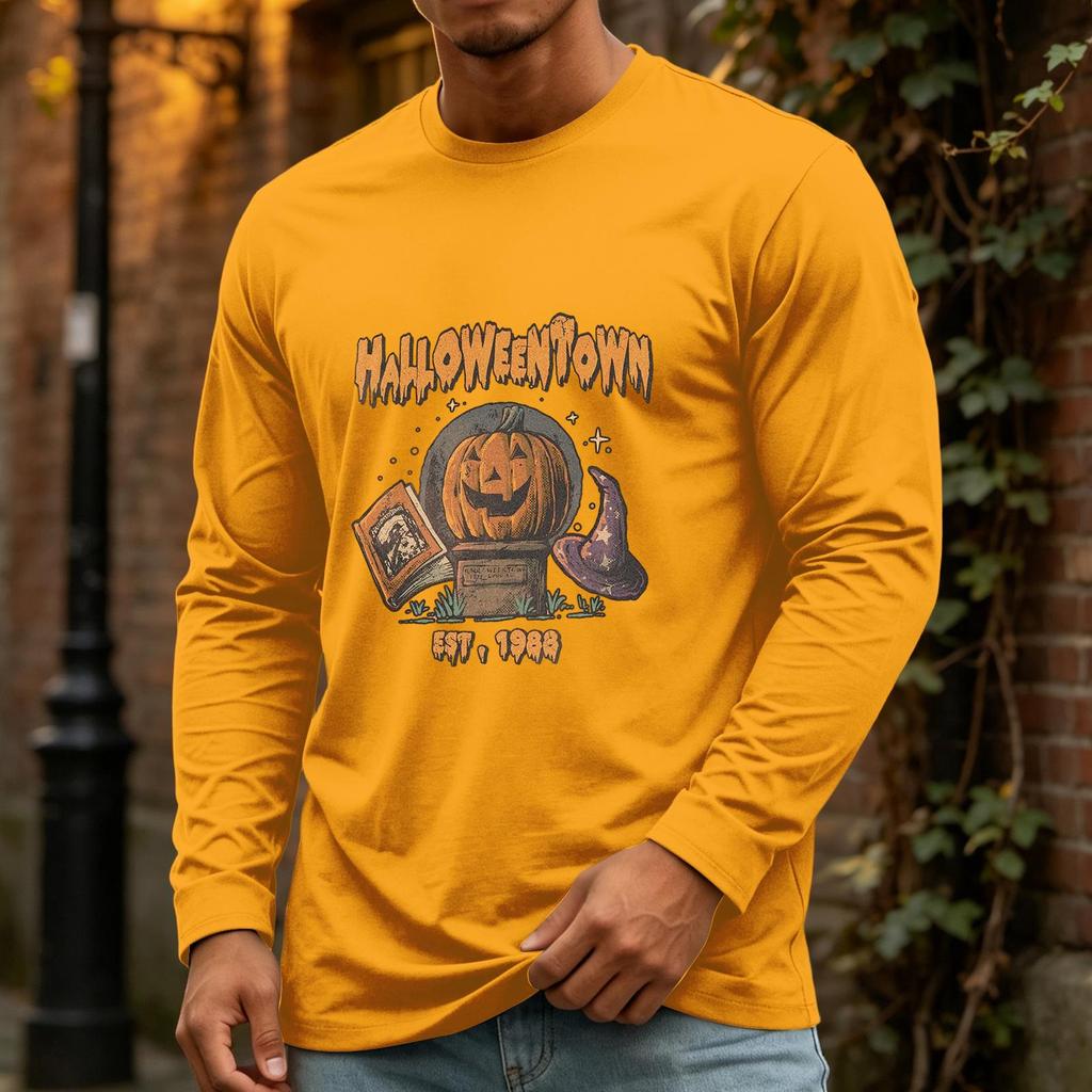 Men's Halloween Long Sleeve Neck Casual Pullover T-Shirt for Party and Holiday