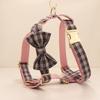 Plaid Pet Walking Harness Set with Bow Design, Adjustable Vest Collar Leash Kit for Small Dogs