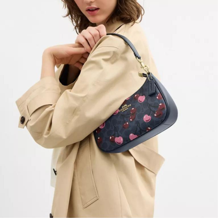 Coach Teri 24 Removable Shoulder Strap Coated Canvas Crossbody Tote Bag Medium Women bags Blue CY694-IMDEI