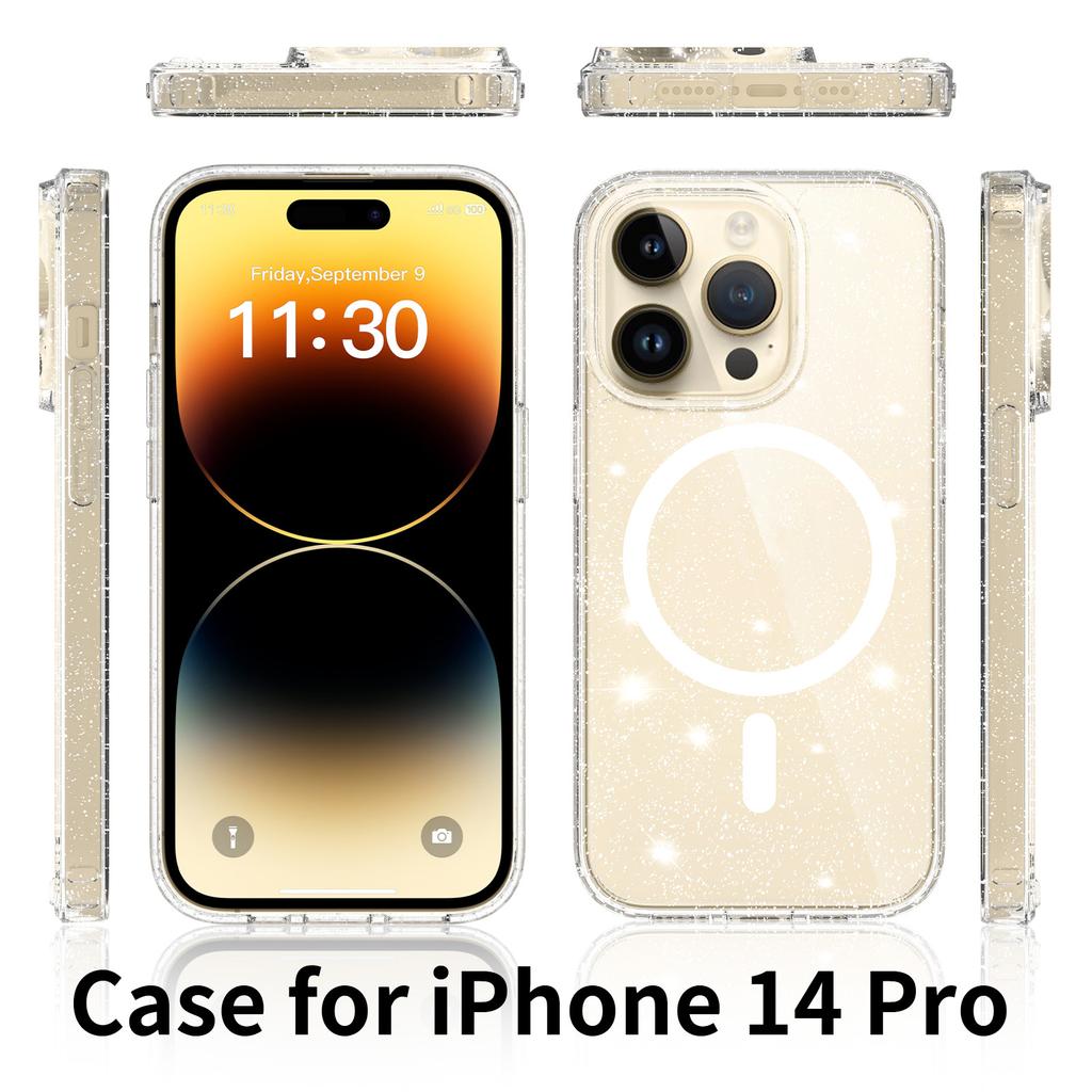 Anti-Yellowing Mag Safe Phone Cover for Magsafe Iphone 17 Pro Max Air 17Pro Iphone17 16 Plus 16E 15 14 Pro 13 Pro Clear Glitter Case