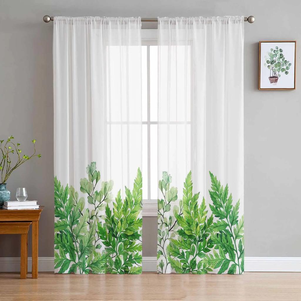 Plants Flowers Leaves Curtain Window Tulle Living Room Bedroom Kitchen Chiffon Treatment Decorations Curtains Light Filtering Made Of Polyester Area