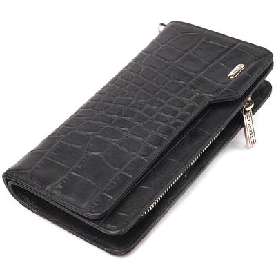 Hochwertige Damen-Clutch aus echtem Strukturleder CANPELLINI Wallet 21543 Schwarz