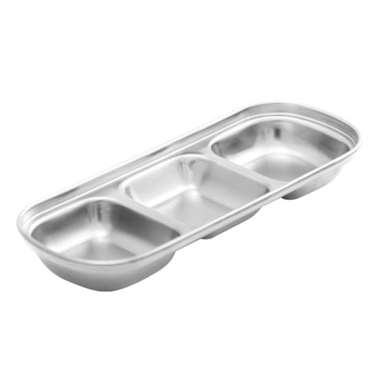Stainless Steel Dipping Tray with 3 Compartments Easy to Clean Stackable Sauce Bowl Organizer Rack Tableware
