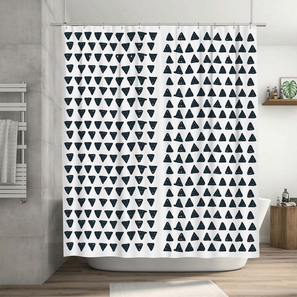 Classic Triangle Pattern Shower Curtain White Waterproof Bath Decoration Home Decor 180x240cm